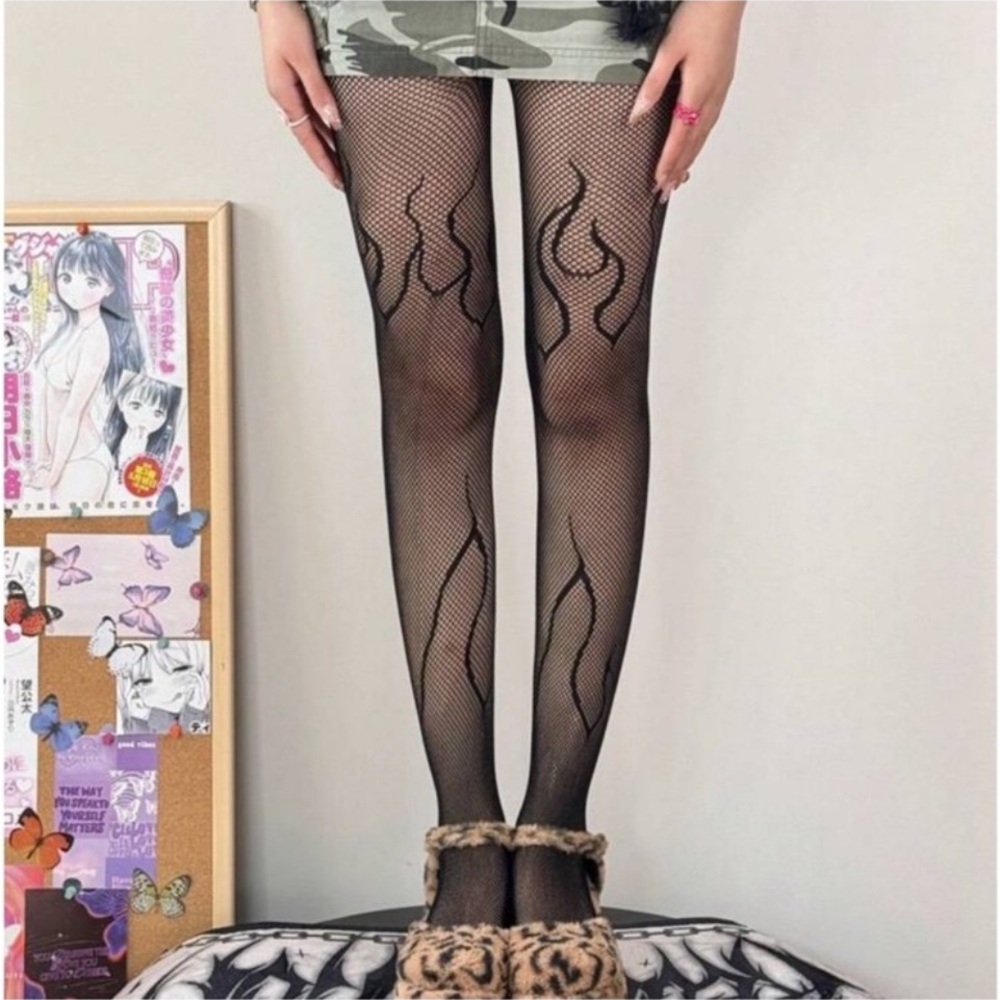 Black Flame Fishnet Tights - Picture 6 of 6